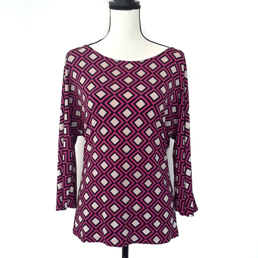NY & Co Magenta Bell Sleeve High Drape Retro Top